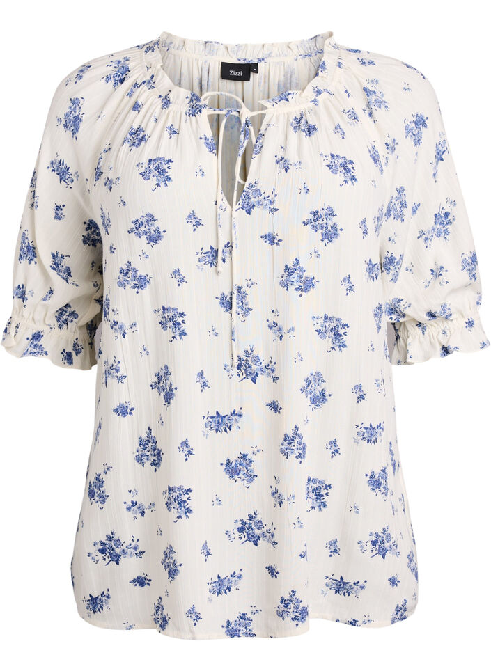 Blouse van viscose met paisley print en mouwen tot de elleboog, Wit, Packshot image number 0