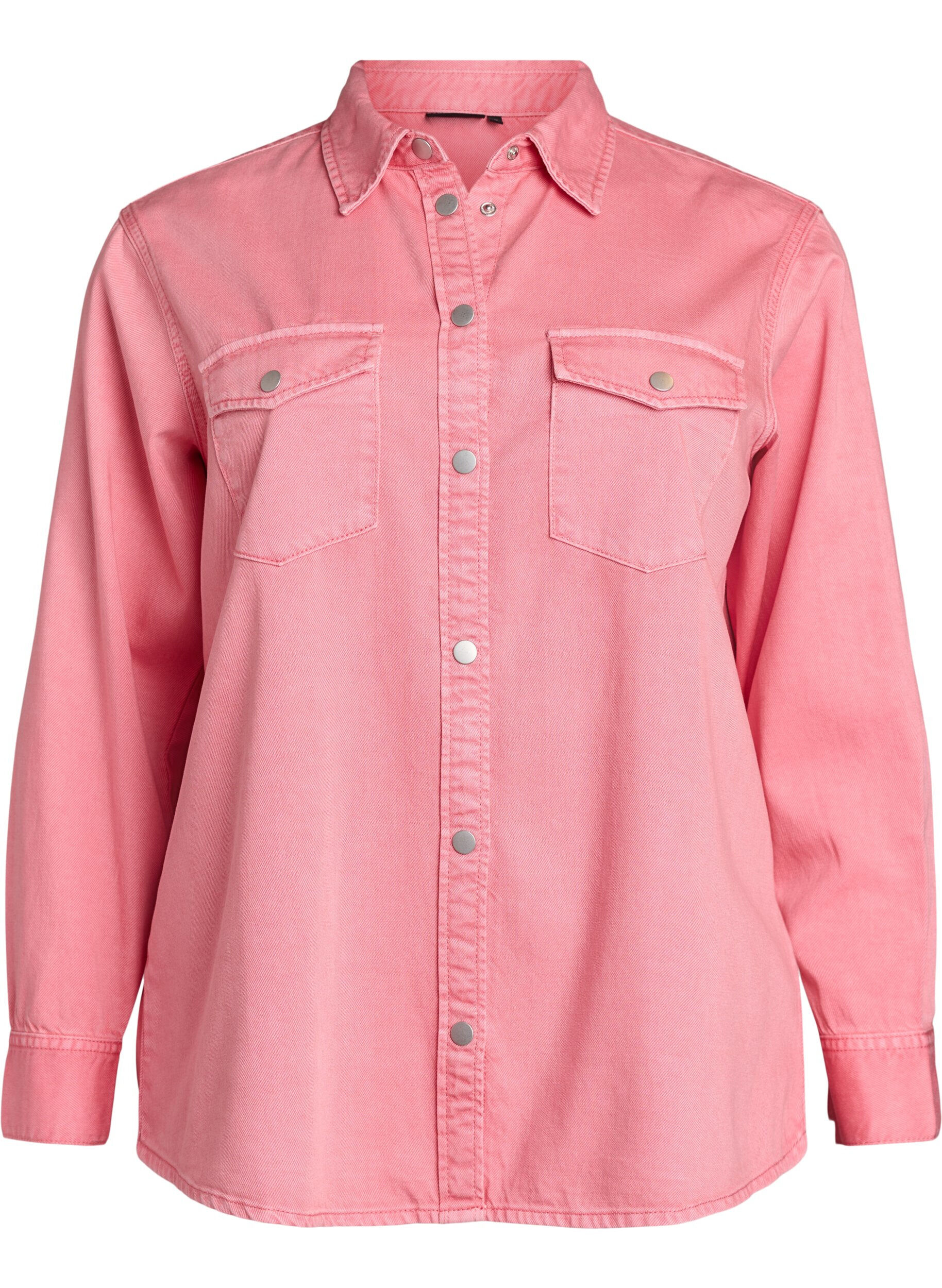 Zizzi Chemise en jean avec poches poitrine, Rose, Packshot image number 0