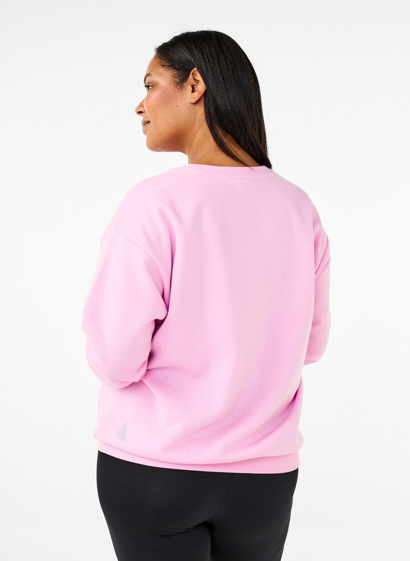 Sweat-shirt avec texte en tissu-&eacute;ponge, Rose, Model image number 2
