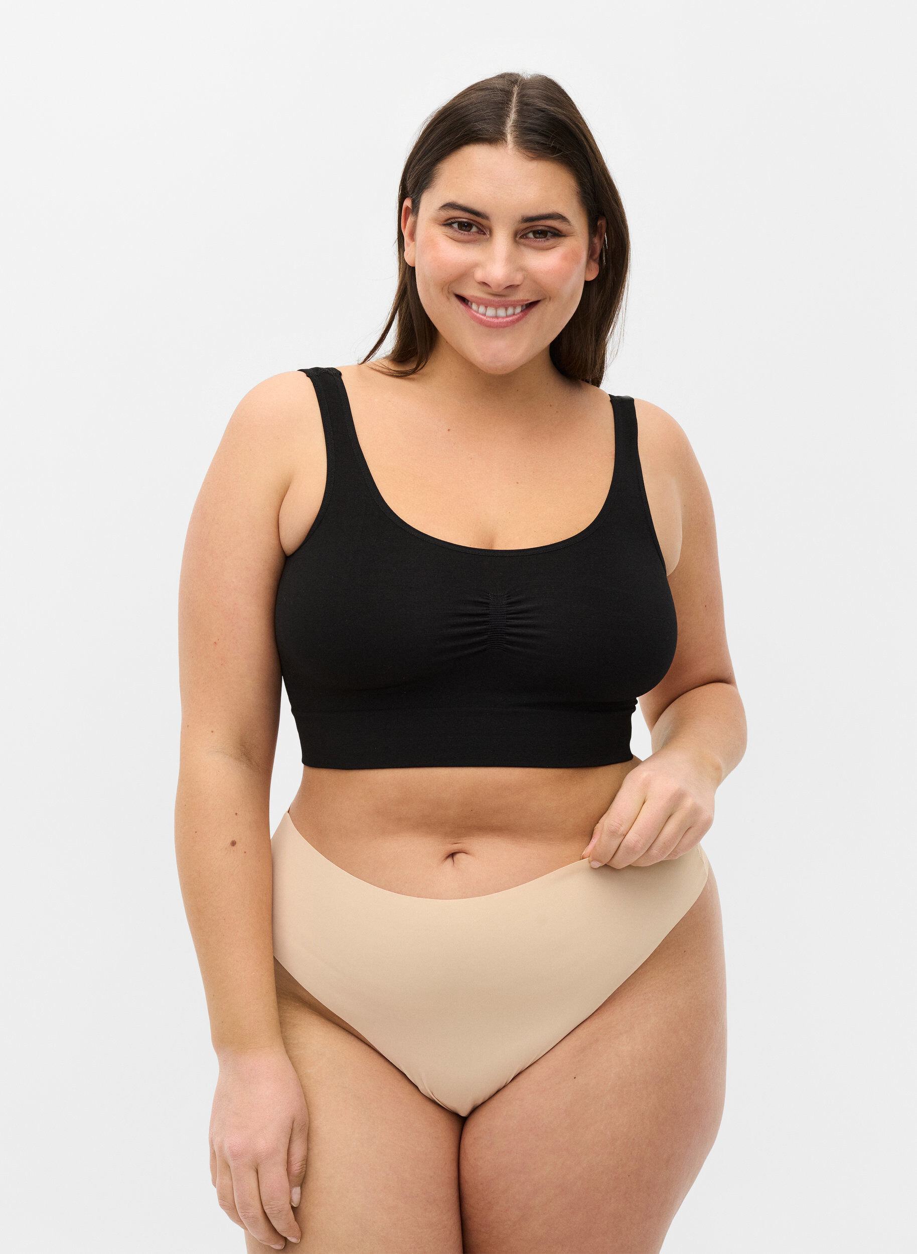 ZizziSet van 2 naadloze g-strings, Beige, Model image number 0