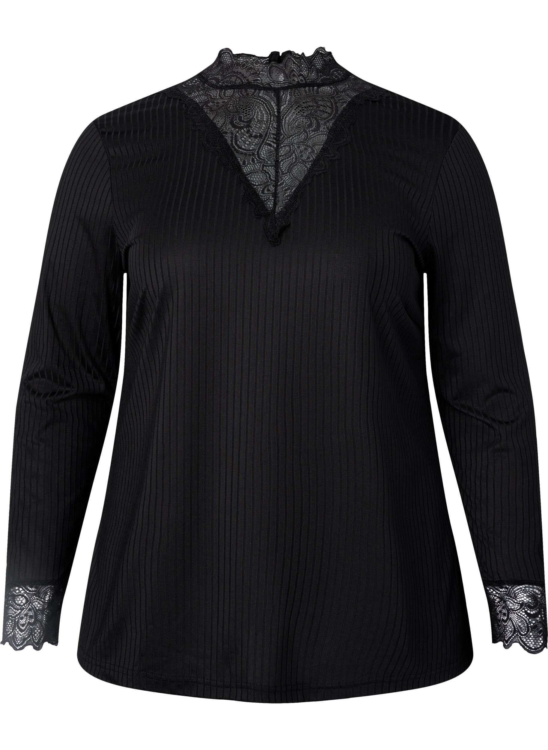 ZizziBlouse met kant en lange mouwen, Black, Packshot image number 0