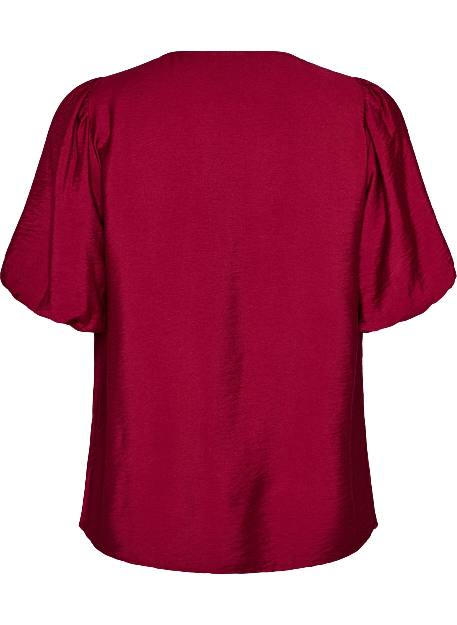 ZizziBlouse met ballonnenmouwen en V-hals, Rood, Packshot image number 1