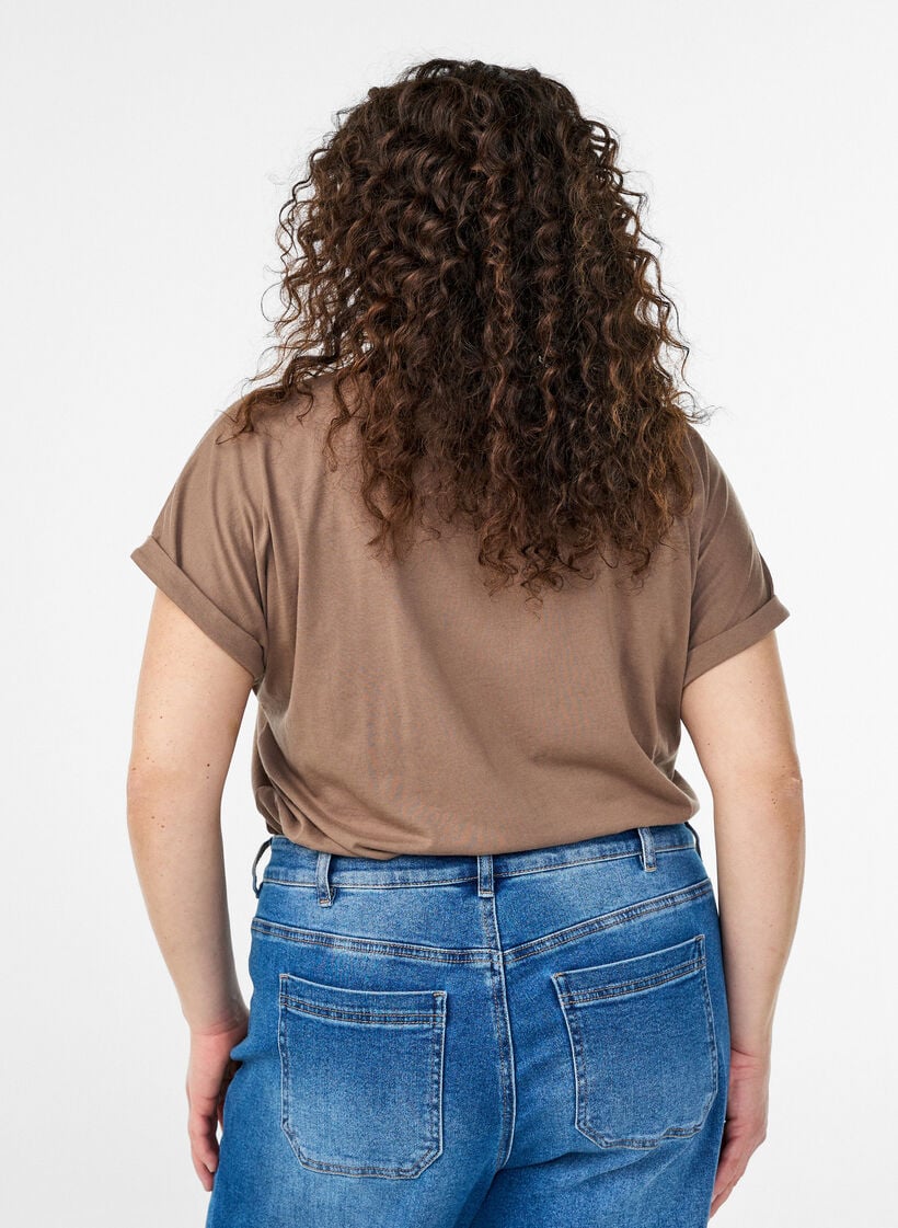 T-shirt met korte mouwen in een katoenmix, Bruin, Model image number 2