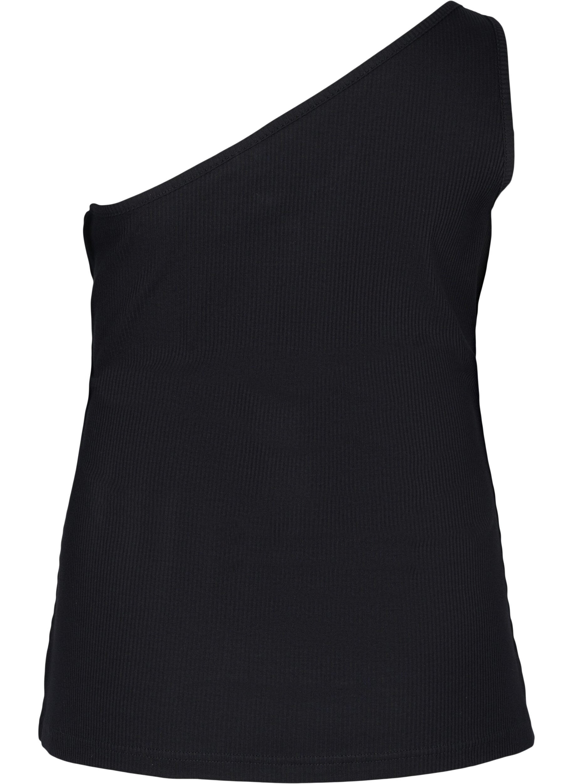 ZizziOne-shoulder top in katoen, Black, Packshot image number 1