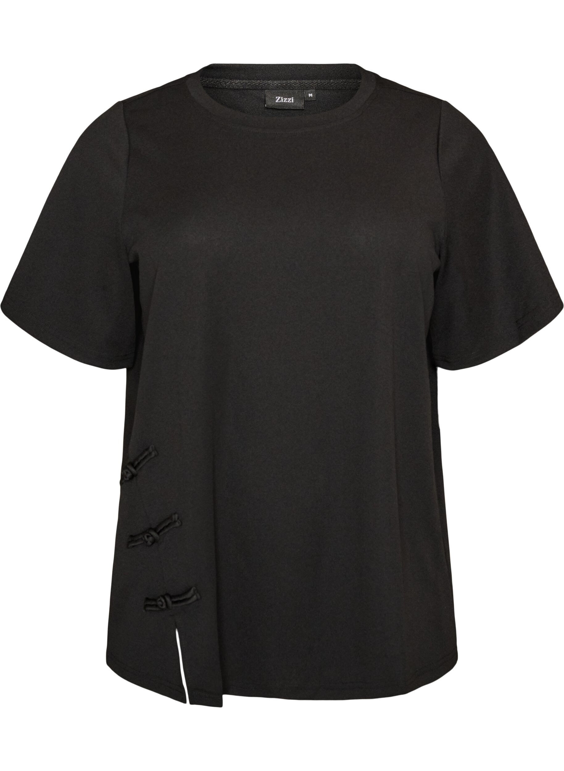 ZizziT-shirt avec fentes et fermetures par n&oelig;uds d&eacute;coratifs, Noir, Packshot image number 0