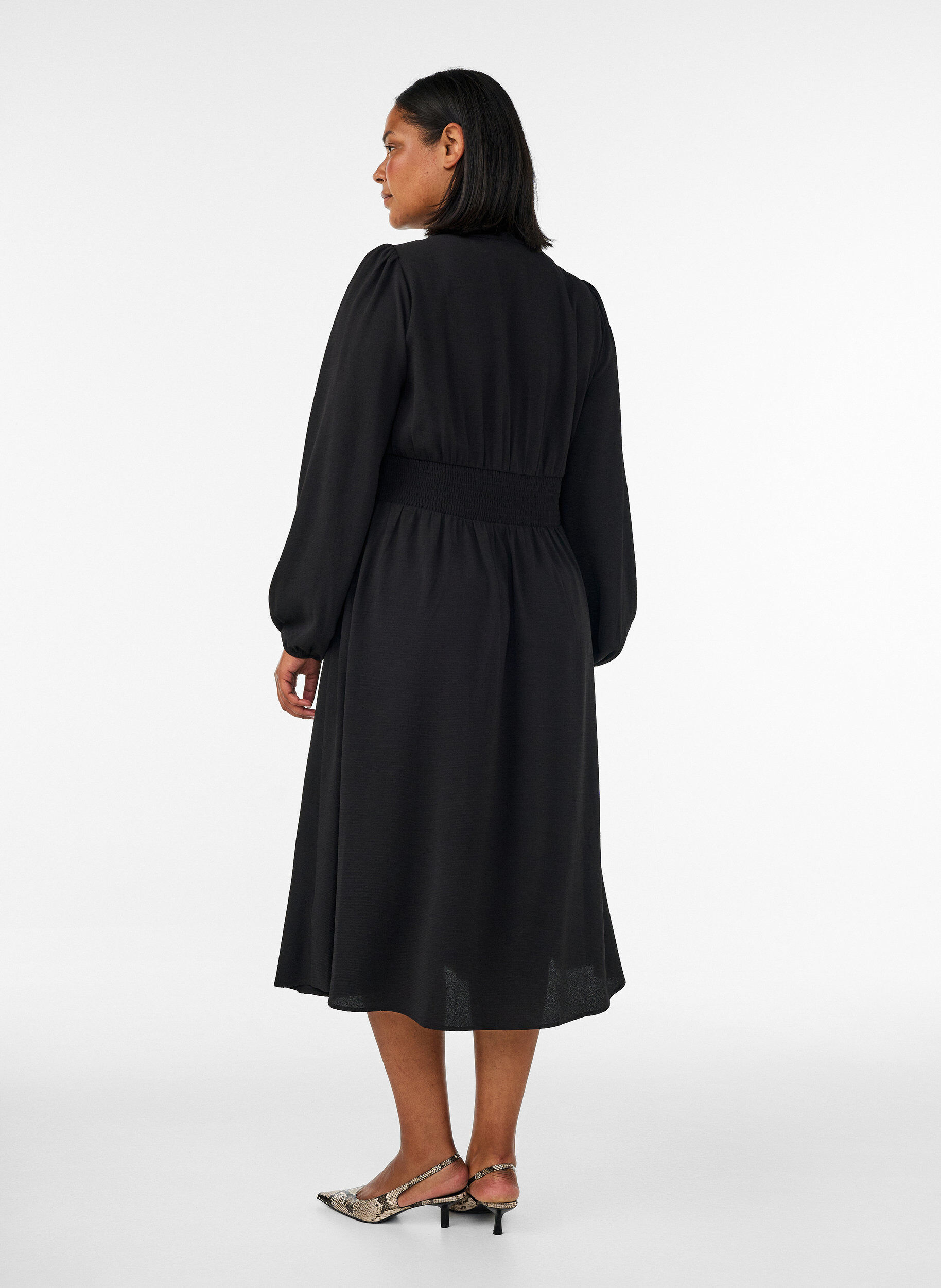 ZizziRobe midi avec smocks et boutons d&eacute;coratifs, Noir, Model image number 1