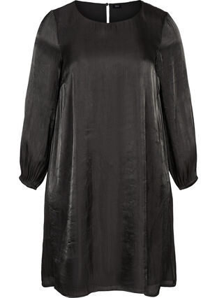 Robe brillante à manches longues bouffantes, Black, Packshot image number 0