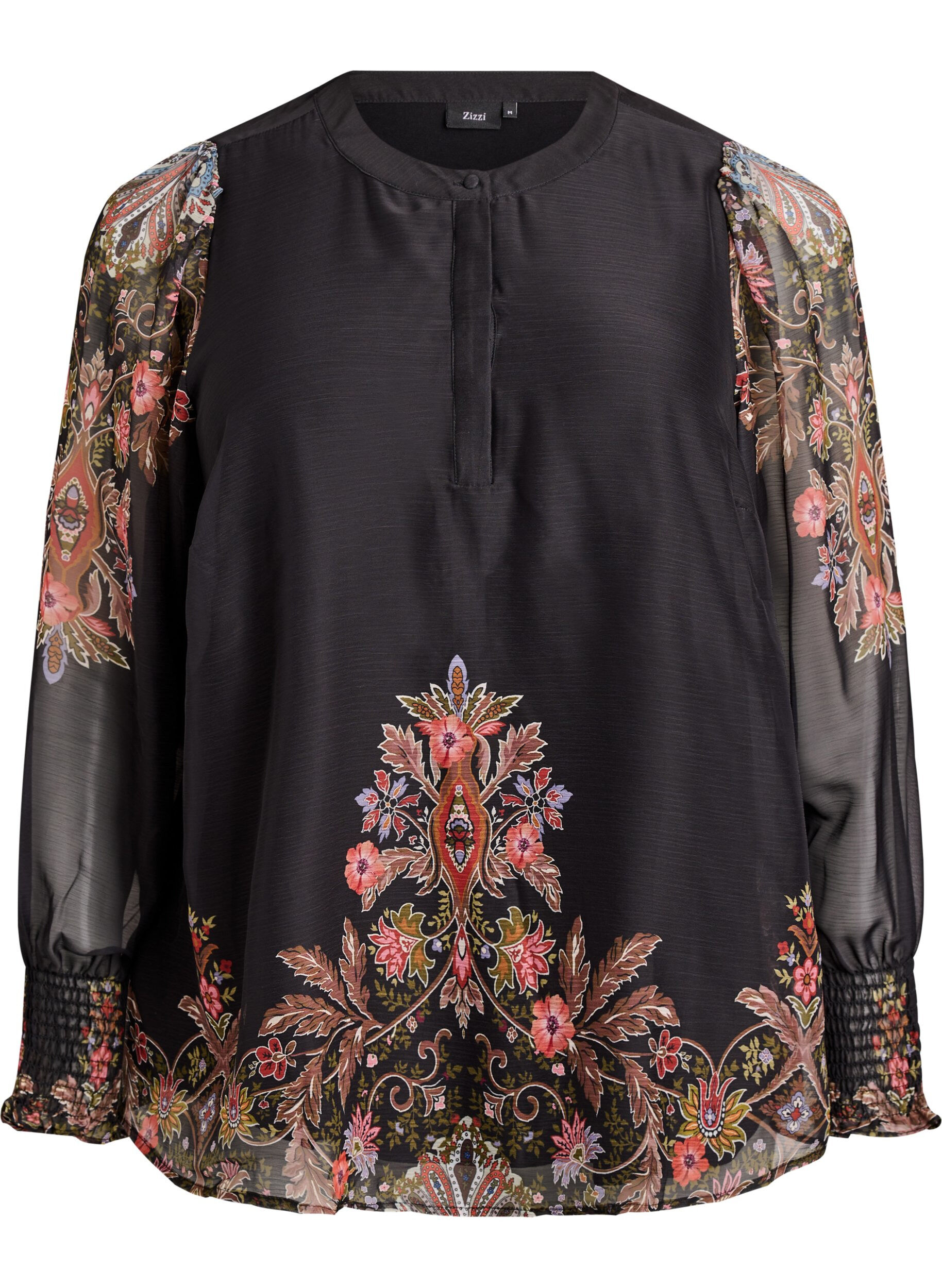 Blouse met paisleyprint en doorschijnende mouwen