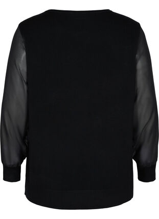 Viscose gebreide blouse met chiffon mouwen, Black, Packshot image number 1