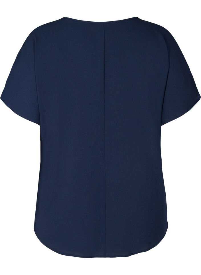 Blouse &agrave; manches courtes et encolure ronde, Bleu, Packshot image number 1