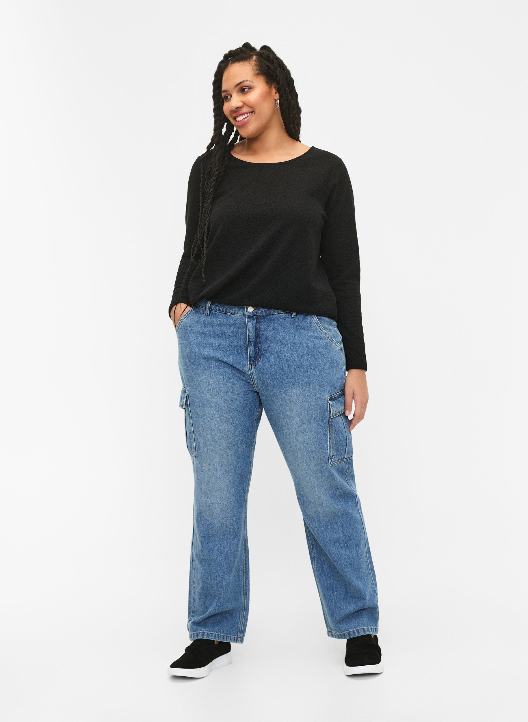 ZizziBlouse met lange mouwen en textuur, Zwart, Model image number 1