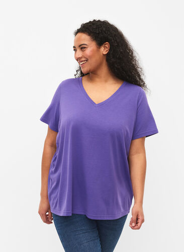 T-shirt à manches courtes avec col en V, Ultra Violet, Model image number 0