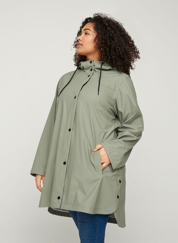 Manteau de pluie avec capuche et poches, Vetiver, Model image number 0
