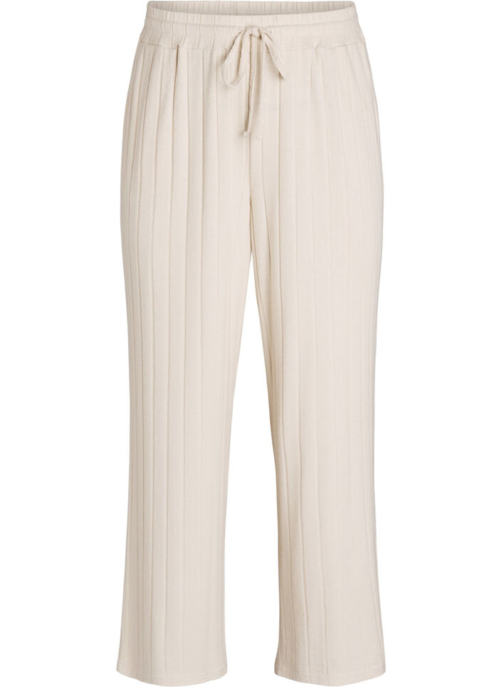 Pantalon de d&eacute;tente en jersey c&ocirc;tel&eacute; taille haute, Beige, Packshot image number 0