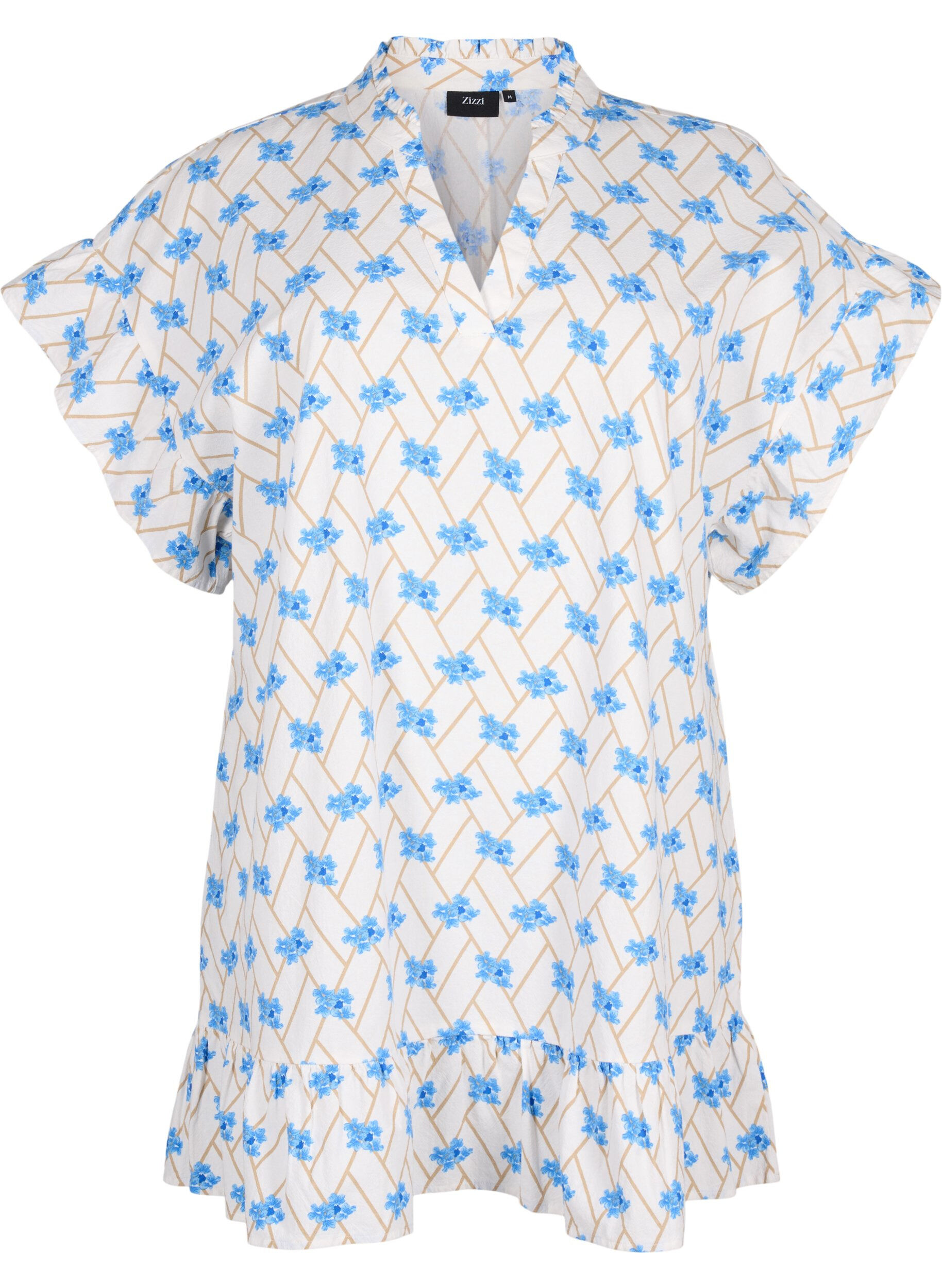 ZizziGebloemde katoenen tuniek, Snow White Flower, Packshot image number 0