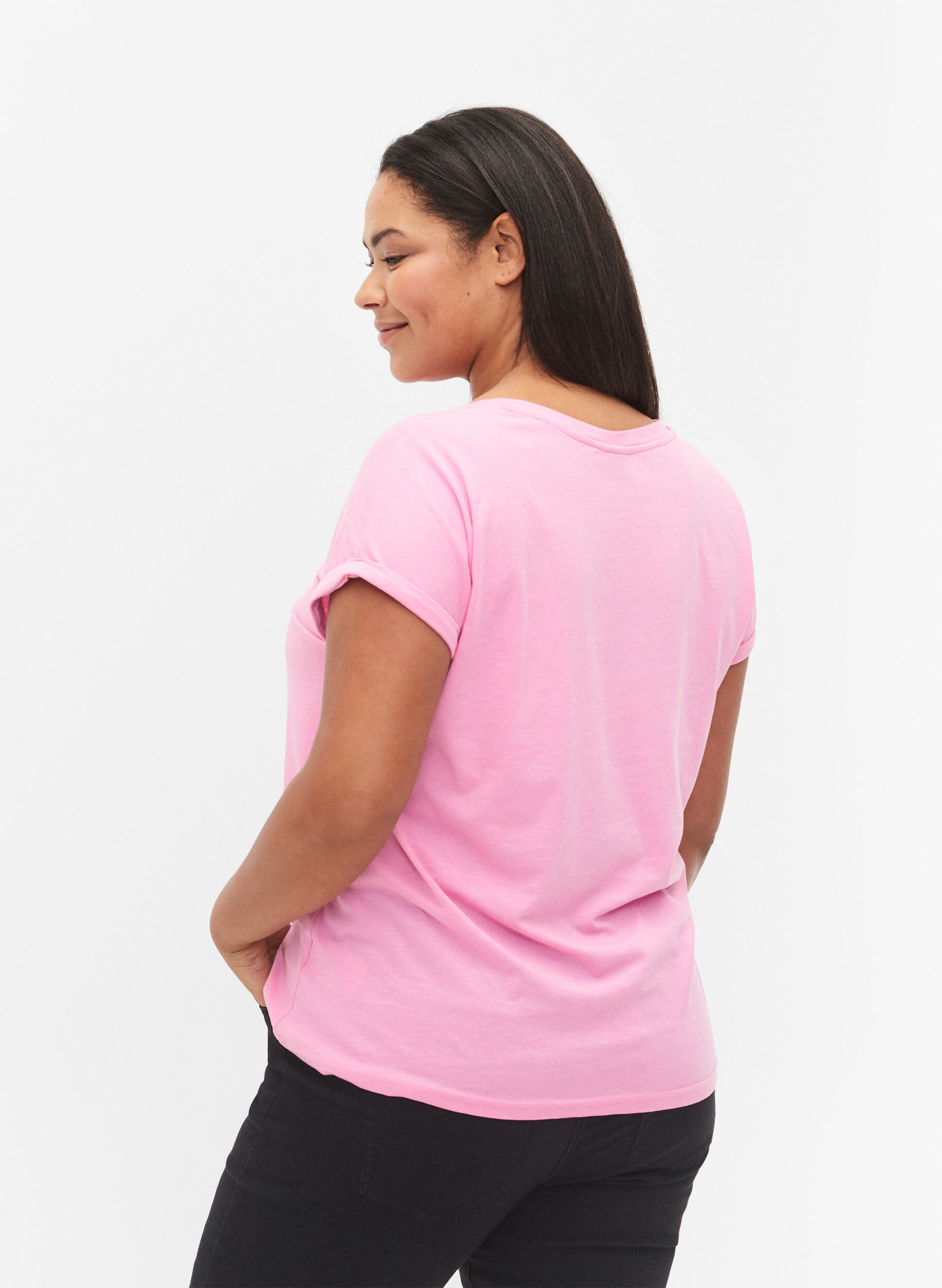 ZizziT-shirt met korte mouwen in een katoenmix, Roze, Model image number 2