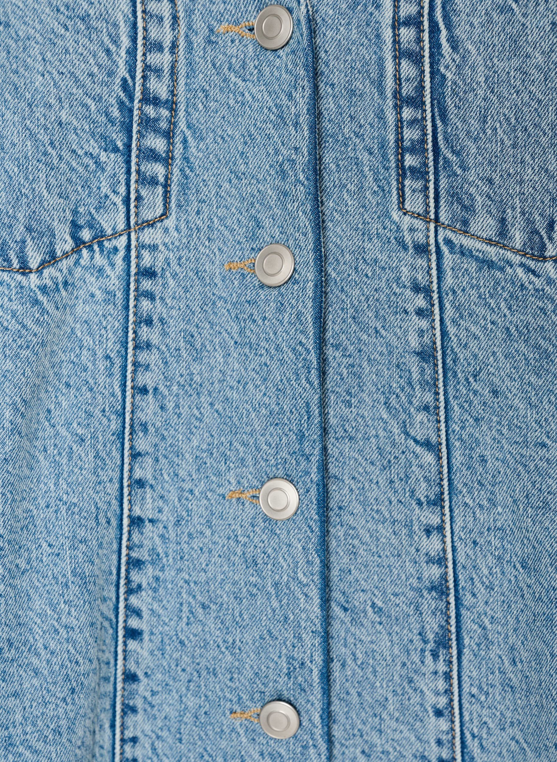 ZizziMouwloze denimjurk met knoopsluiting en splitten, Blauw, Packshot image number 2