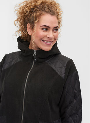 Veste polaire sportive avec capuche et poches, Black, Model image number 2