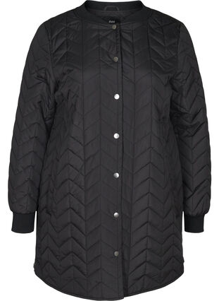Lange gewatteerde jas met knoopsluiting, Black, Packshot image number 0