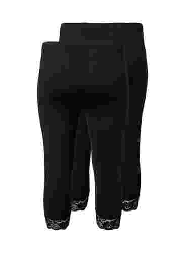 2 paar 3/4 leggings met kanten randje, Black / Black, Packshot image number 1