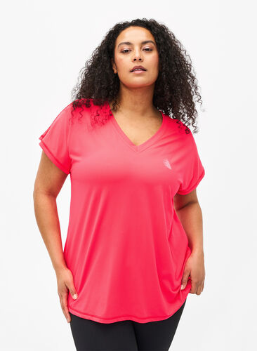 Los trainings-T-shirt met v-hals, Neon Diva Pink, Model image number 0