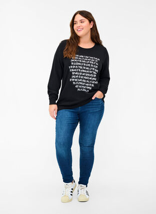 Sweatshirt met tekst, Black w. White AOP, Model image number 2