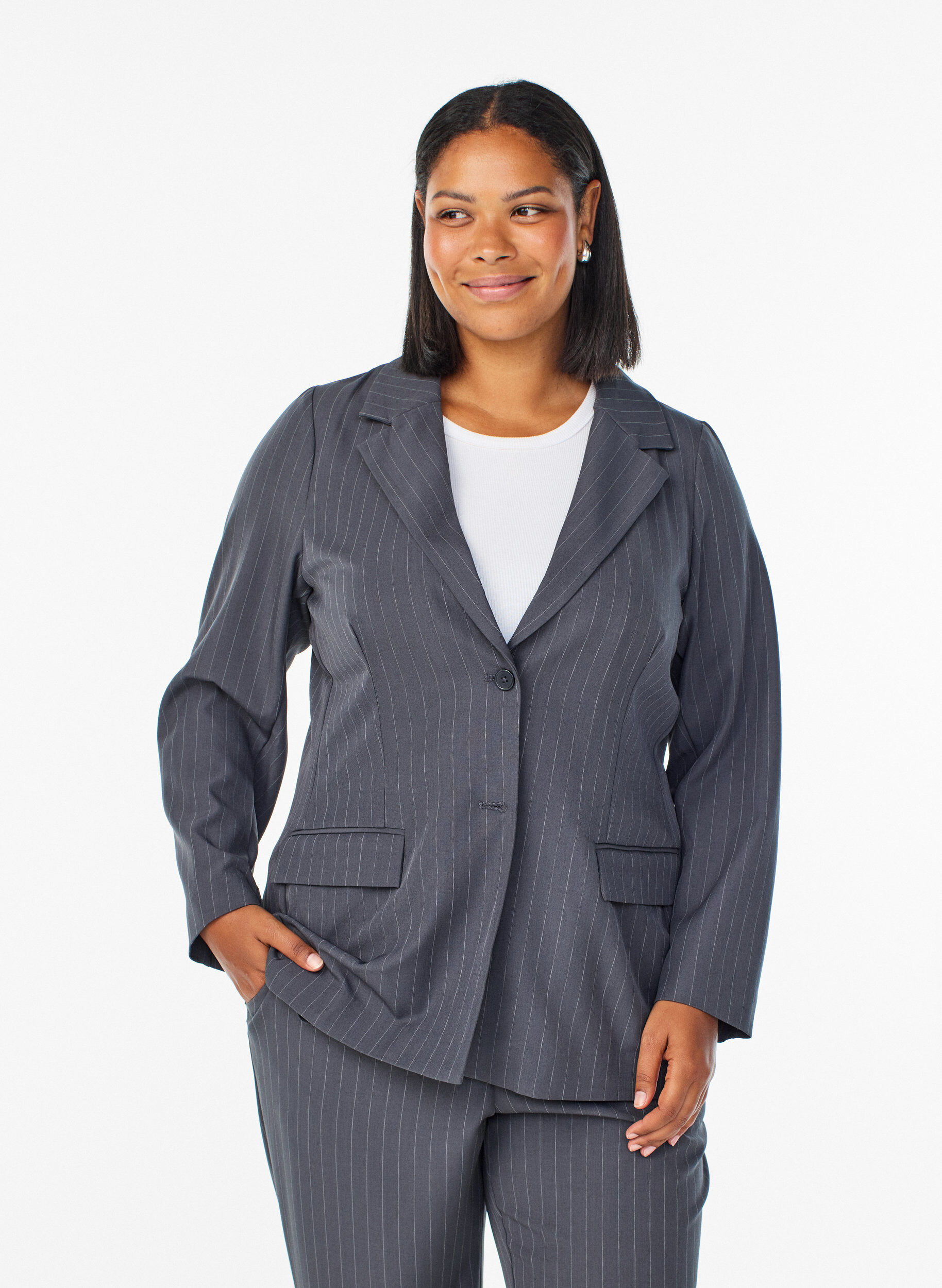 Blazer met zakken en splitjes, Grijs, Model
