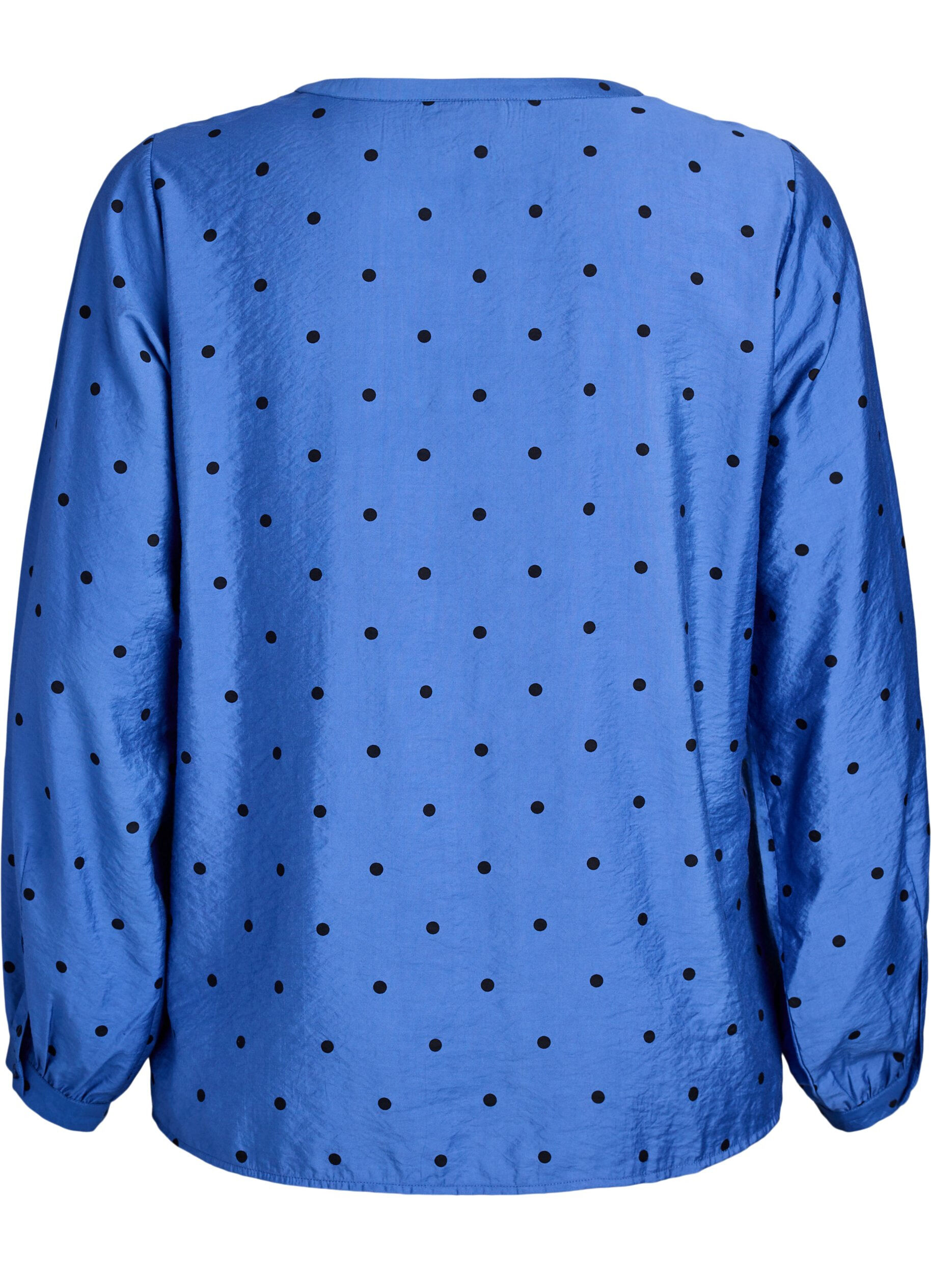 ZizziBlouse met lange mouwen en stippen, Blauw, Packshot image number 1