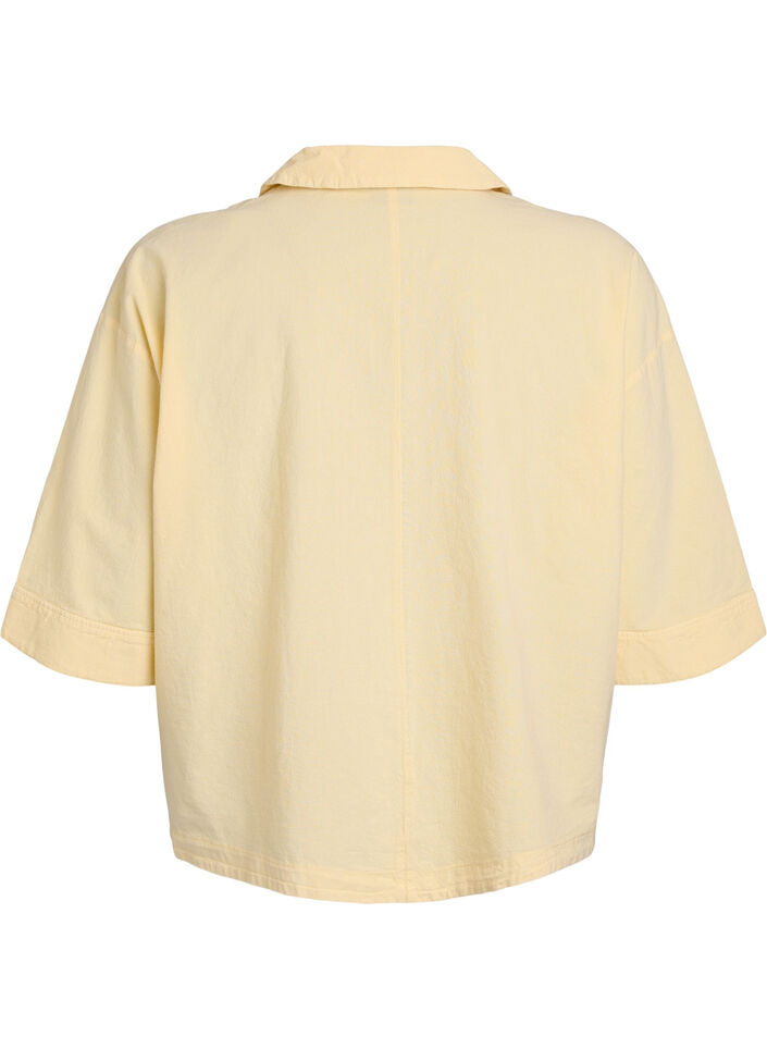 Blouse ample avec col et manches 1/2, Jaune clair, Packshot image number 1