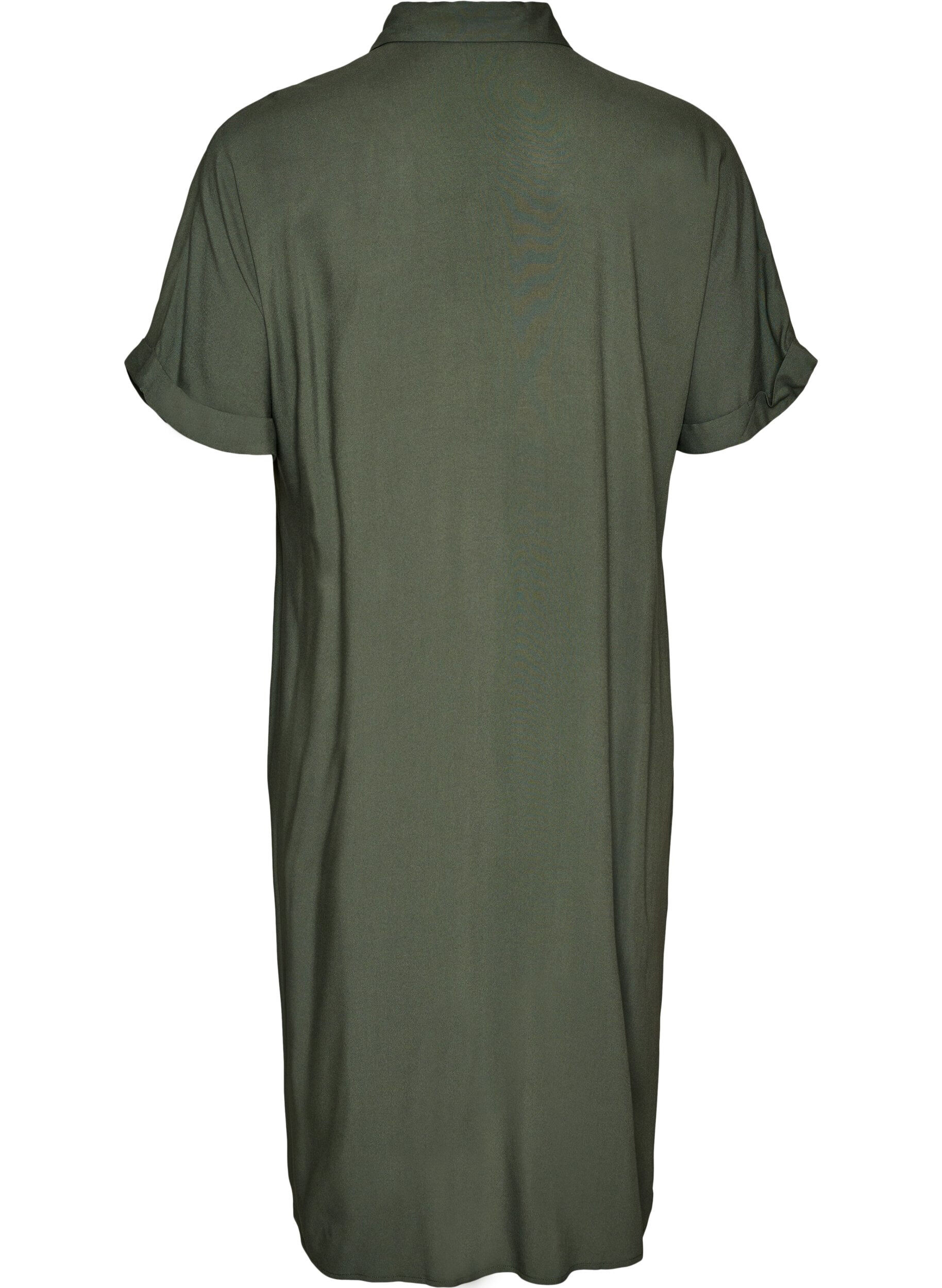 Zizzi Robe chemise longue avec manches courtes, Vert, Packshot image number 1