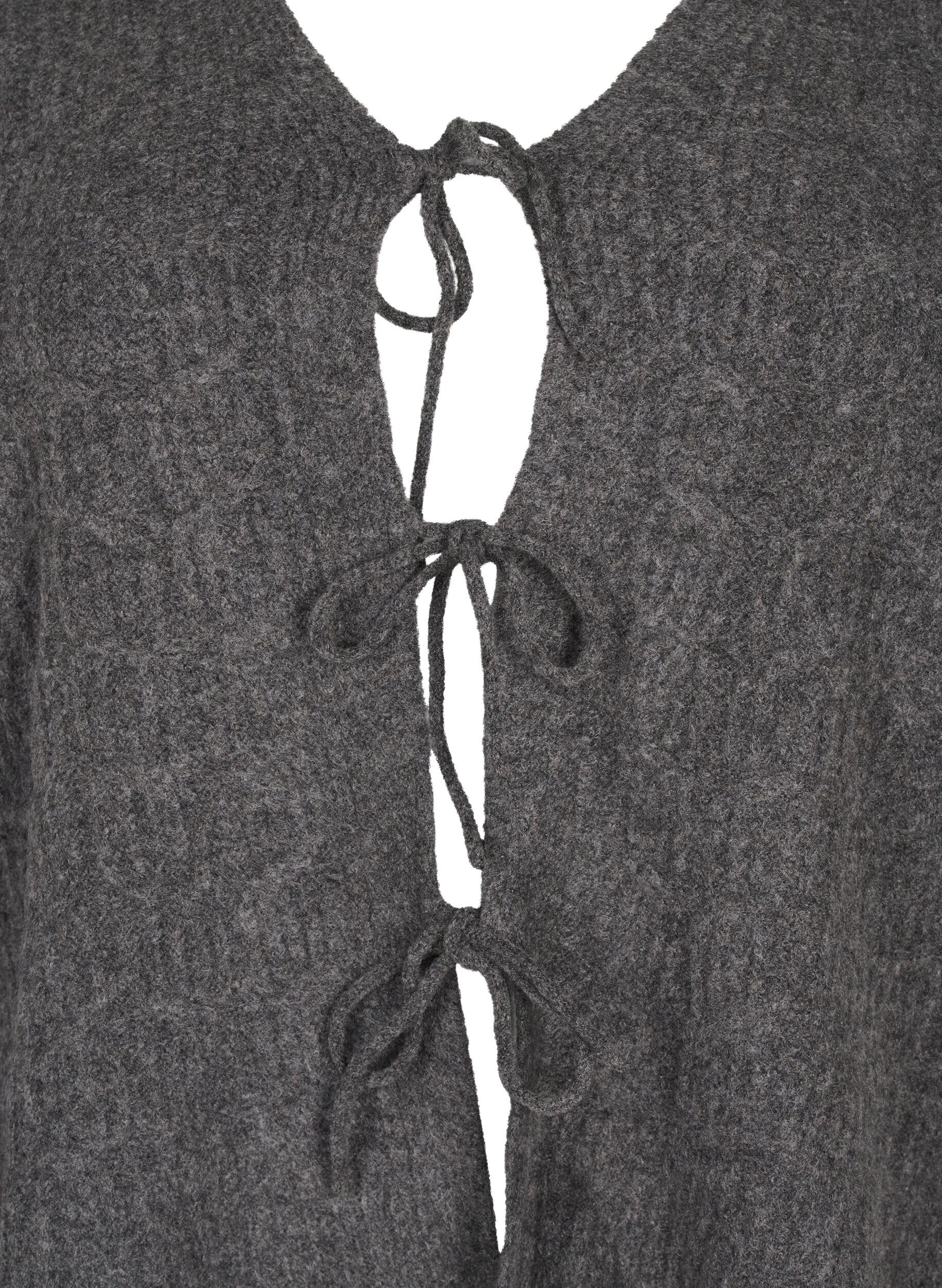 ZizziGebreid vest met strikdetails, Dark Grey Melange, Packshot image number 2