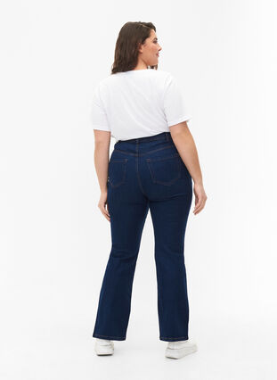 FLASH - Hoog getailleerde jeans met bootcut, Blue denim, Model image number 1