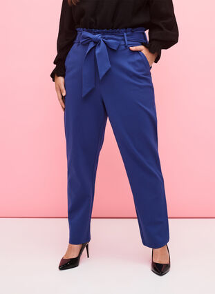 Pantalon taille haute avec volants et cordon, Blue Quartz, Model image number 2