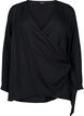 Blouse met lange mouwen in viscose met een wikkel-look, Black, Packshot image number 0