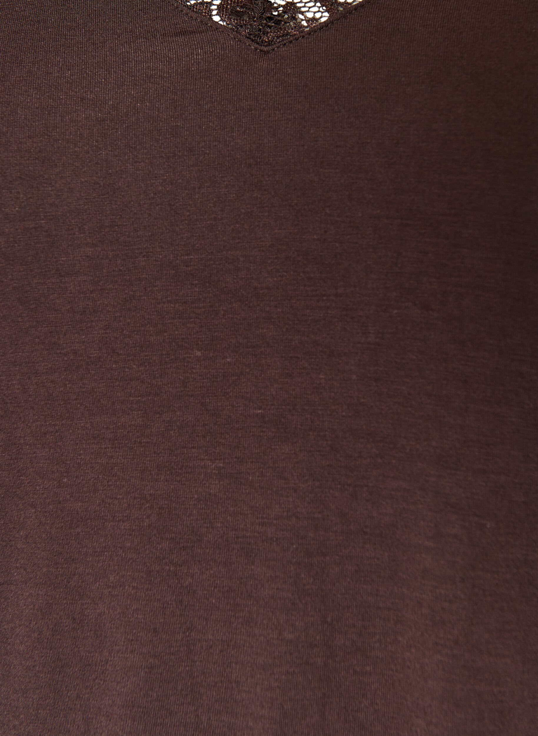 ZizziBlouse en viscose avec d&eacute;tails en dentelle et col en V, Marron, Packshot image number 2