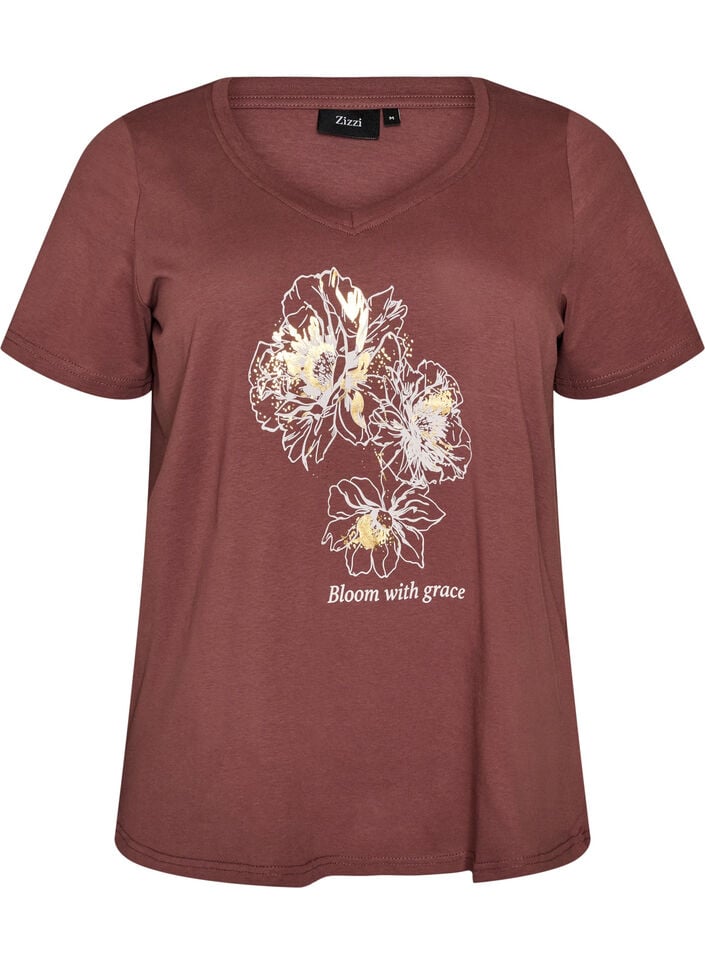 Katoenen T-shirt met V-hals en print aan de voorkant, Rood, Packshot image number 0