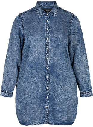 Lange blouse in lyocell, Denim blue stone wash, Packshot image number 0