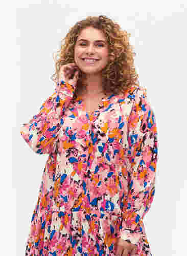 Viscose midi-jurk met lange mouwen en print, Rosebloom GraphicAOP, Model image number 2