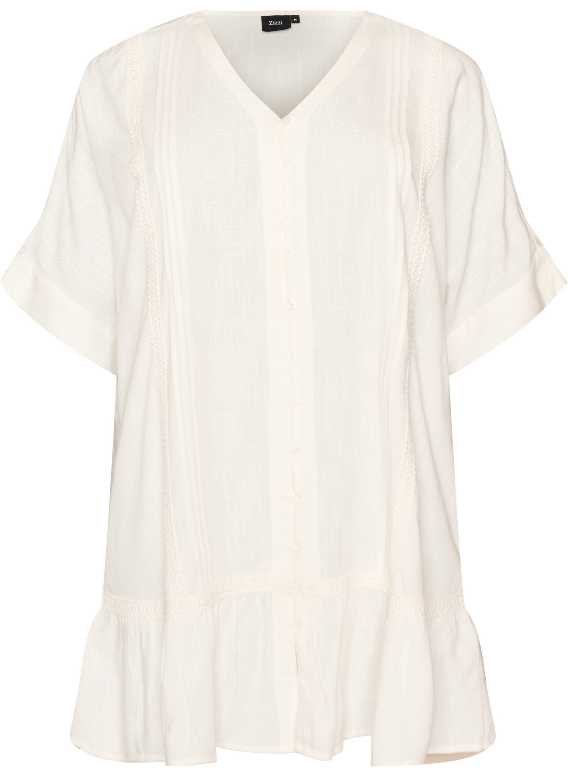 ZizziViscose tuniek met knopen en rucherand, Vanille, Packshot image number 0