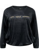 Velour Blouse met geborduurd tekst, Black, Packshot image number 0