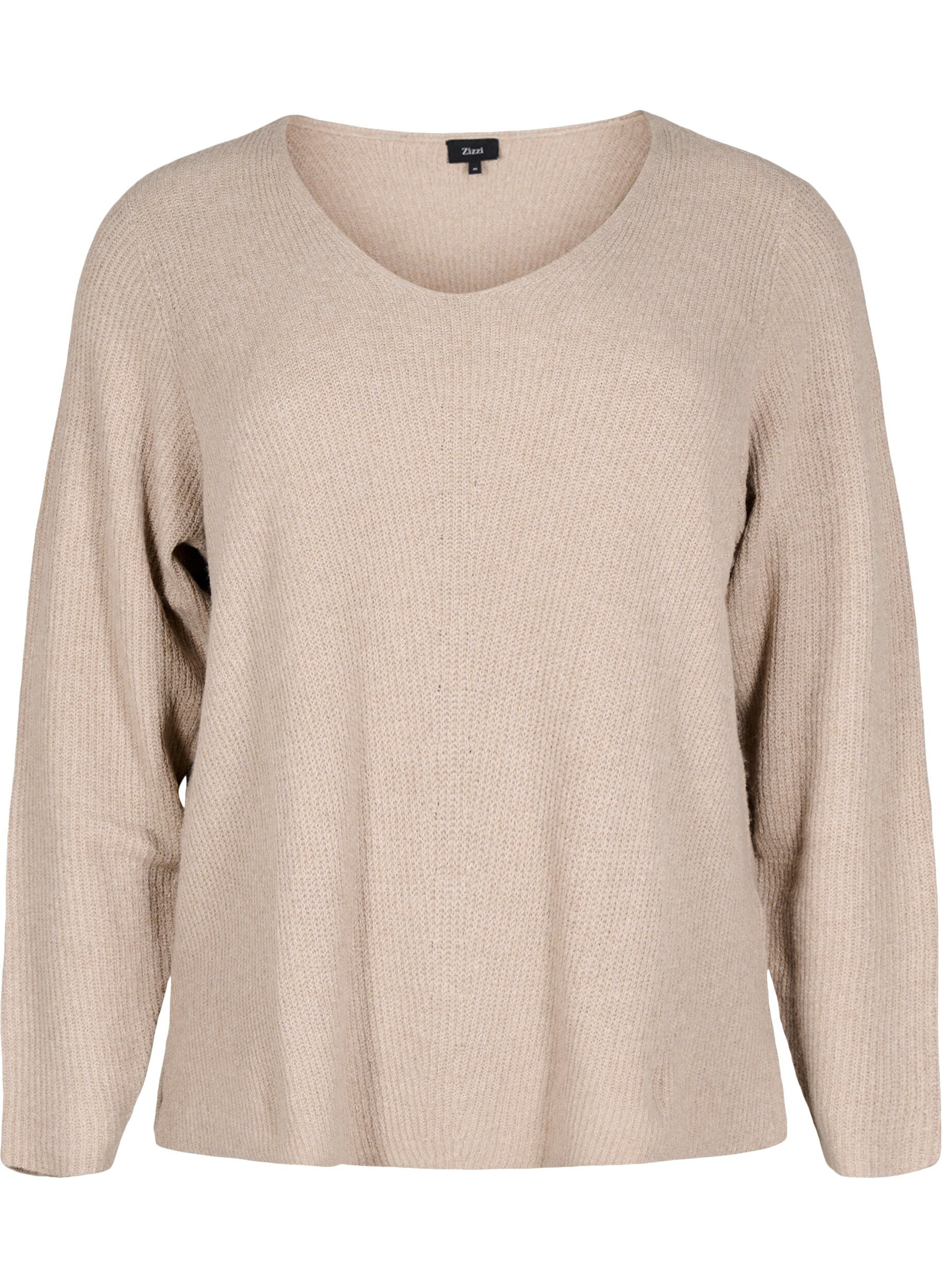 ZizziGebreide blouse met V-hals en lange mouwen, Simply T. White Mel., Packshot image number 0