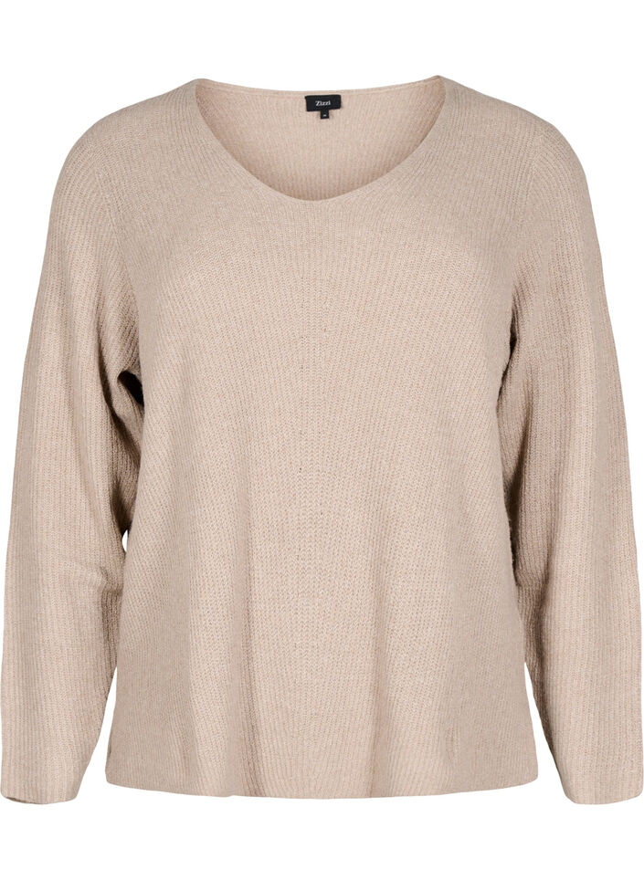 Chemisier en maille à col en V et à manches longues, Simply T. White Mel., Packshot image number 0