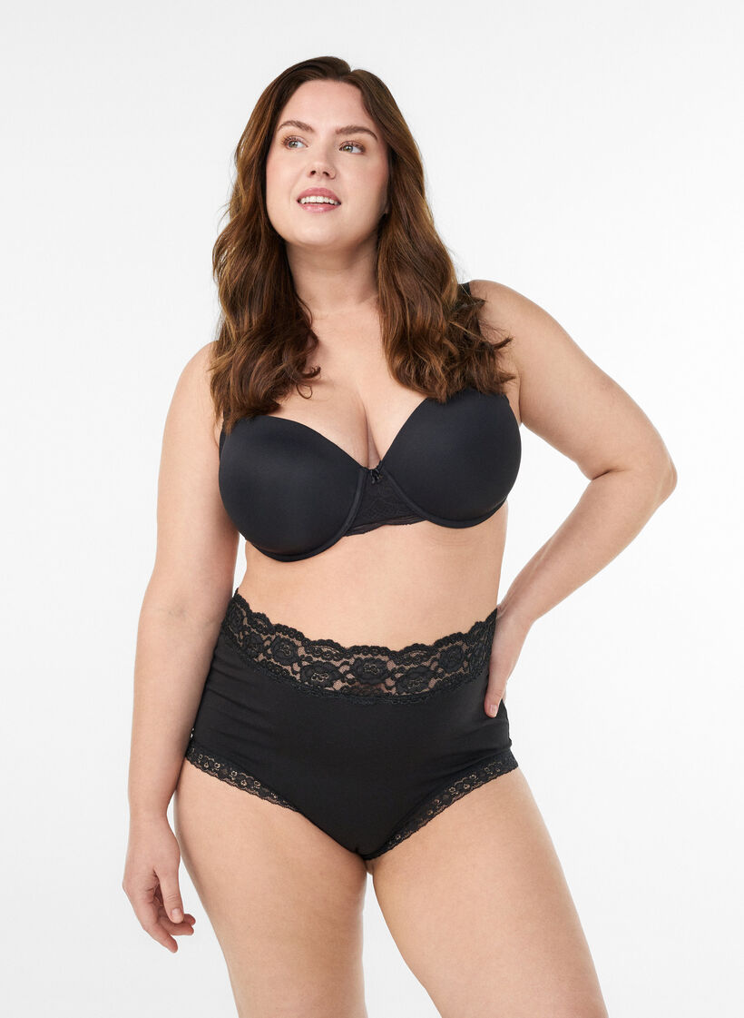 2-pack hipsters avec bordure en dentelle et taille haute, Noir, Model image number 0