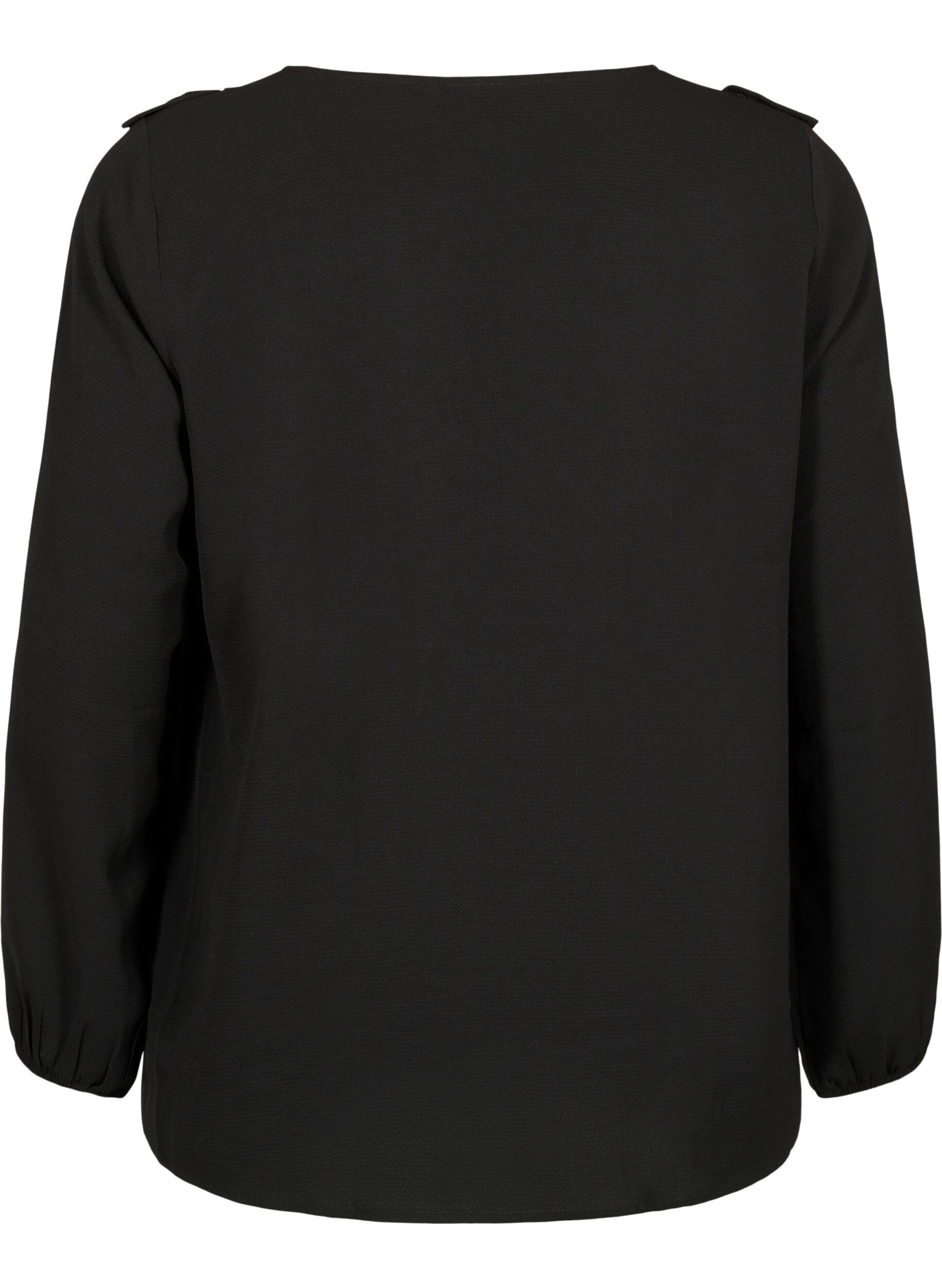 ZizziBlouse met lange mouwen en ruches, Black, Packshot image number 1