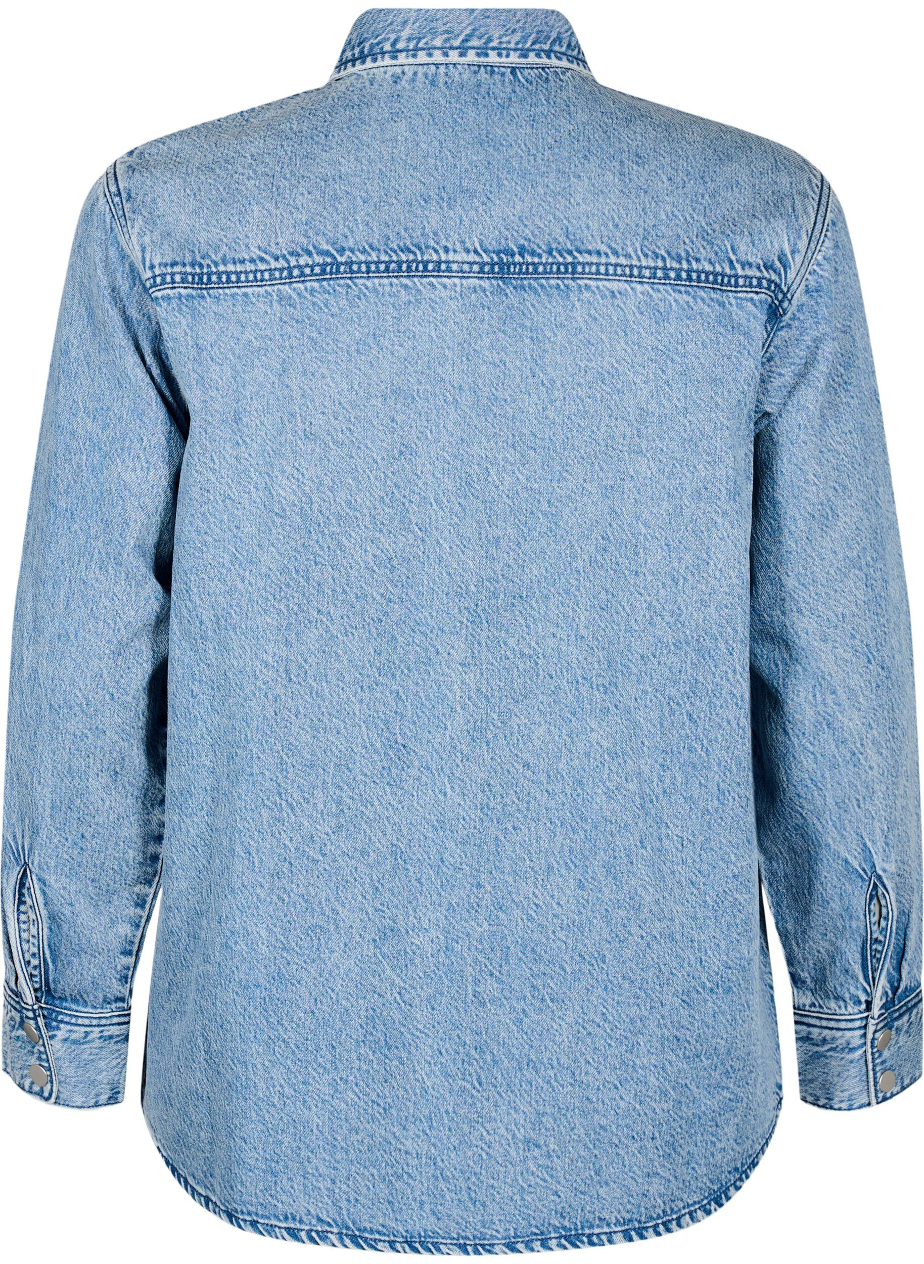 Zizzi Chemise en jean avec poches de poitrine, Bleu Clair, Packshot image number 1