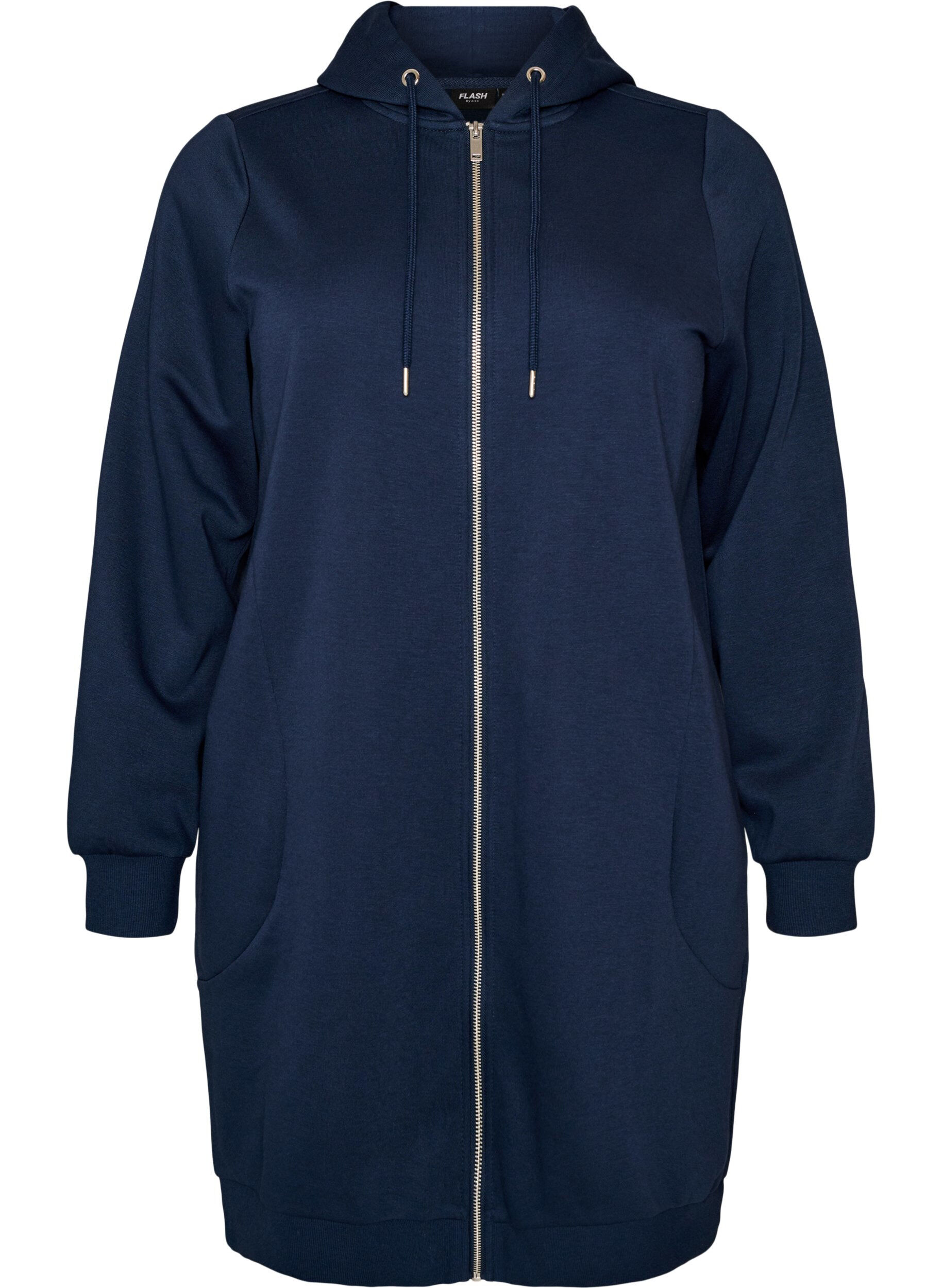 FLASH - Sweat &agrave; capuche long avec zip et poches