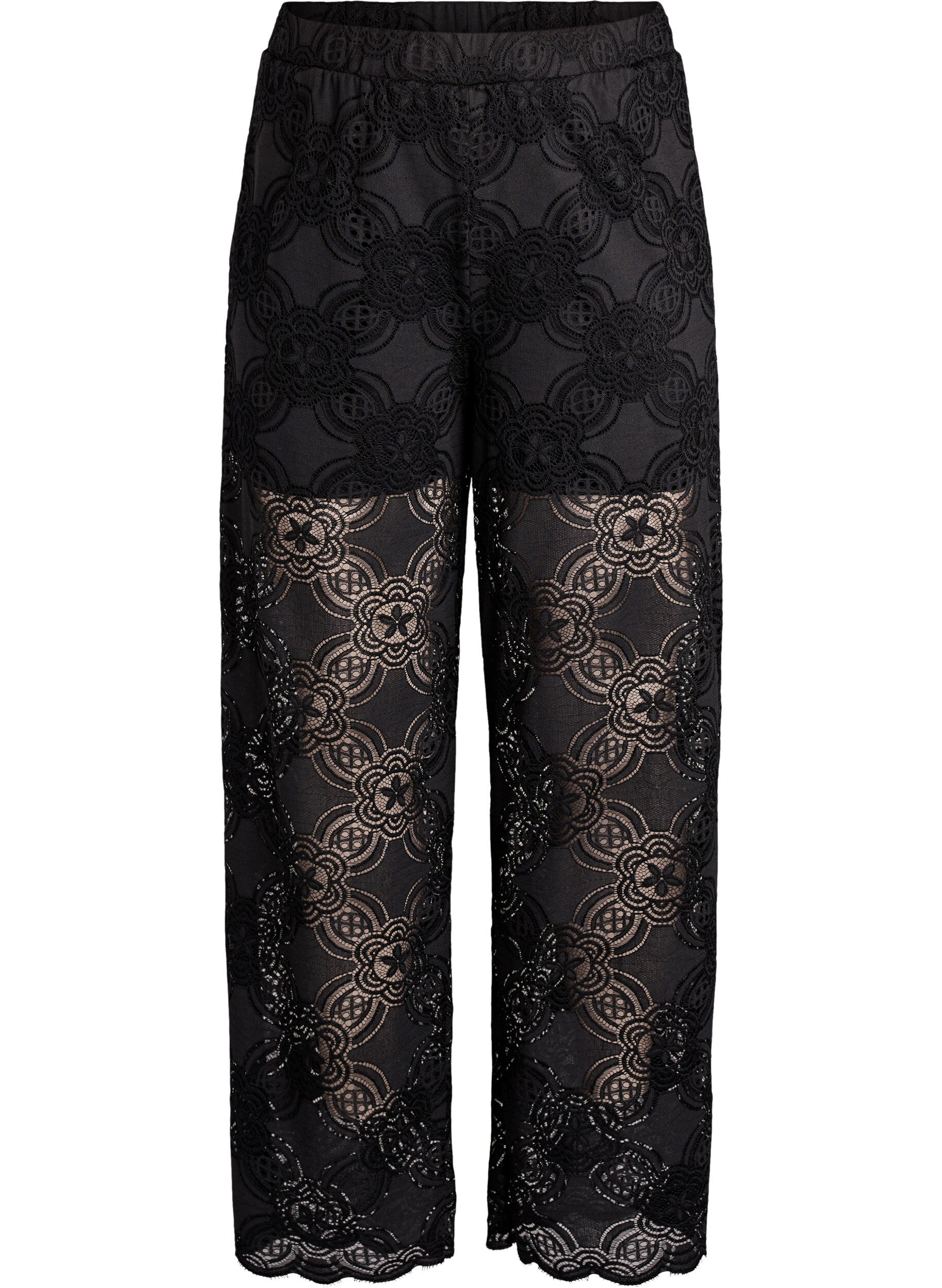 Pantalon large taille haute en dentelle