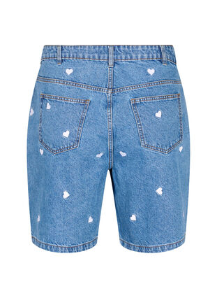 Shorts en jean taille haute ornés de cœurs brodés, Light Blue Heart, Packshot image number 1