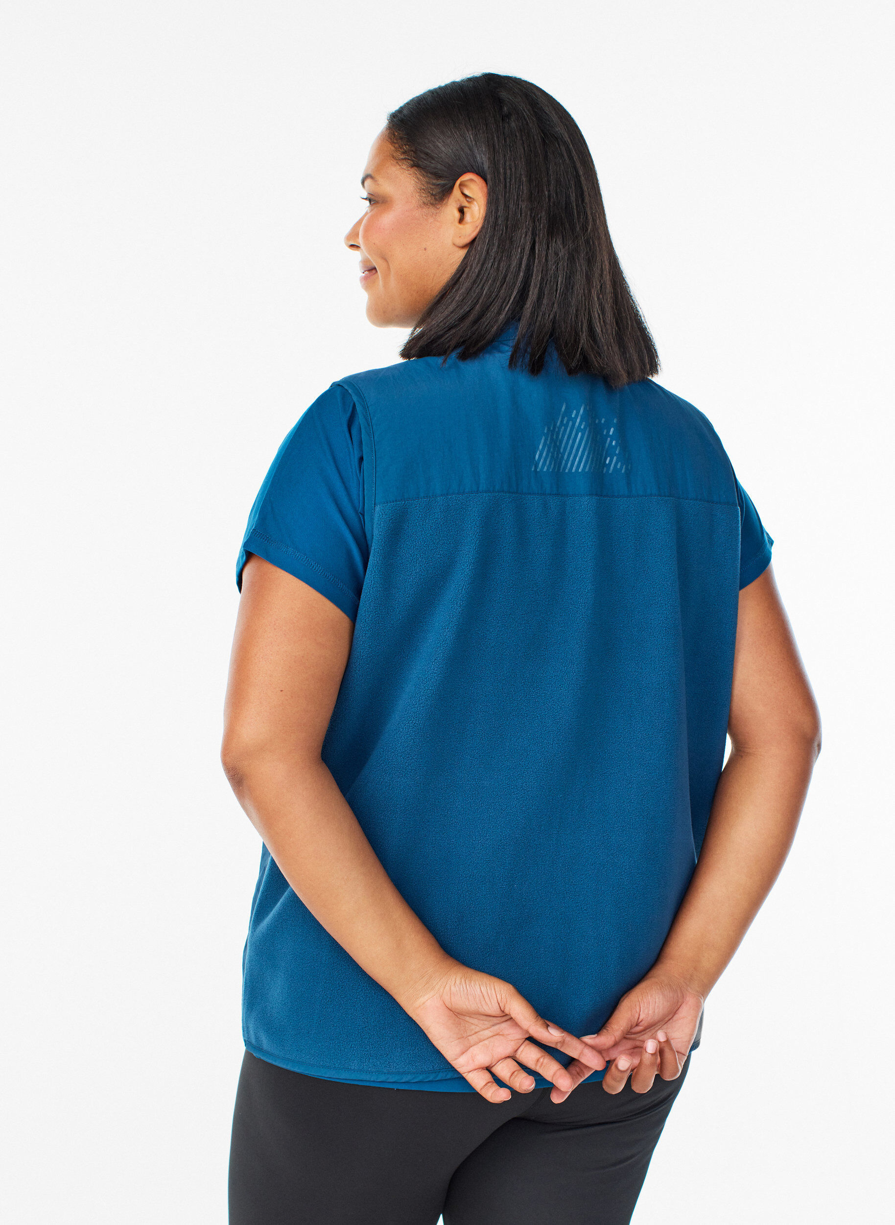 Zizzi Gilet en polaire avec col montant et poches, Bleu, Model image number 2