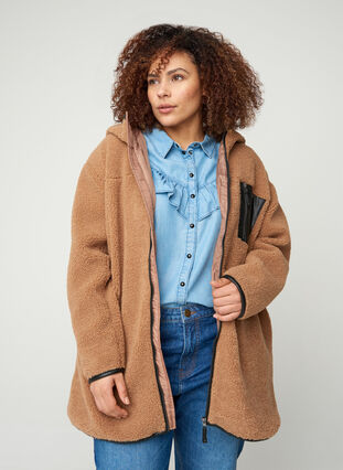 Trendy jas met capuchon en ritssluiting, Burro, Model image number 0